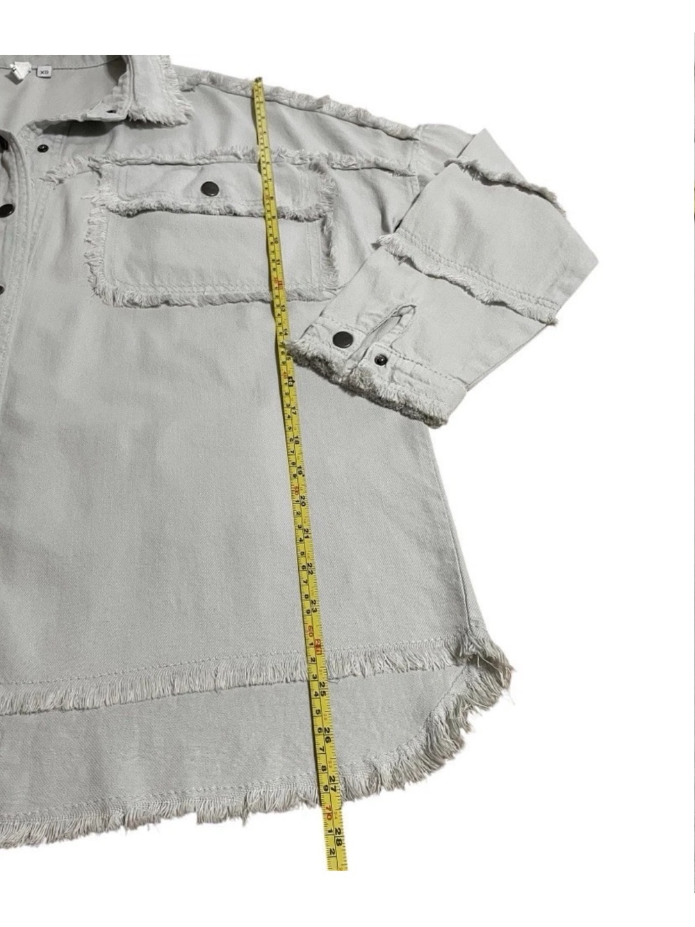 ELAN “Rock & Roll” Gray Distressed Cotton Denim-Like Snap Up Oversized Jacket XS - Picture 6 of 13